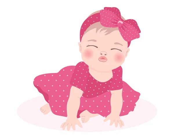 Cute Baby Girl Różowej Sukience Łukiem Noworodka Dziewczynka Karta Dla — Wektor stockowy