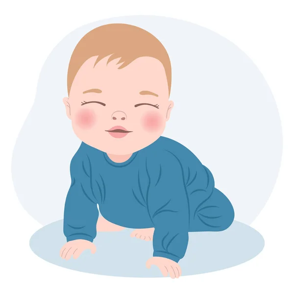 可爱快乐的男婴穿着蓝色衣服 新生男婴 儿童卡 印刷品 — 图库矢量图片