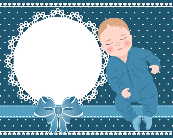 Κάρτα Μωρού Χαριτωμένο Μωρό Και Σχέδιο Δαντέλας Φιόγκο Για Κείμενο — Διανυσματικό Αρχείο