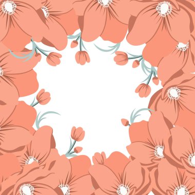 Bahar çiçekleri ve haşhaş tomurcukları, davetiye için arka plan, tebrik kartı. Mesaj at. Görüntü, vektör