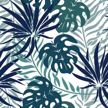 Seamless pattern, jungle, colorful tropical leaves on a white background. Print, background, textile, wallpaper, vector