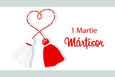 Martisor, red and white symbol of spring. Traditional spring holiday in Romania and Moldova. March 1.Holiday card, banner, vector.