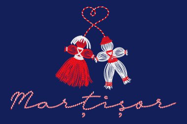 Martisor, red and white symbol of spring. Traditional spring holiday in Romania and Moldova. March 1. Holiday card, banner, vector.