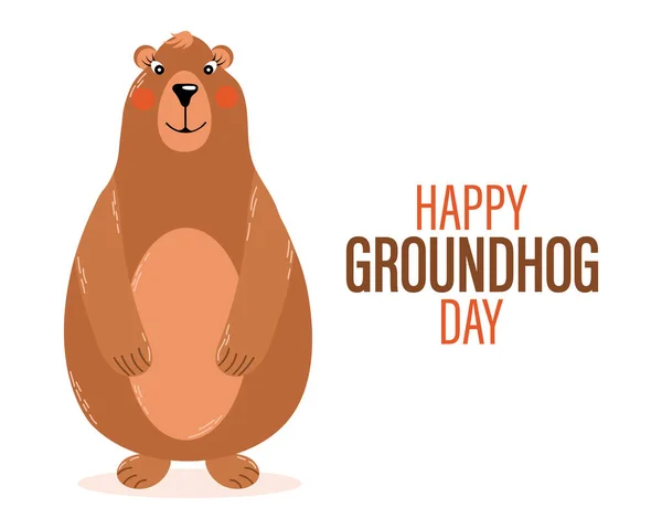 Happy Groundhog Day Funny Groundhog Character Congratulation Banner Postcard Poster — Vector de stock