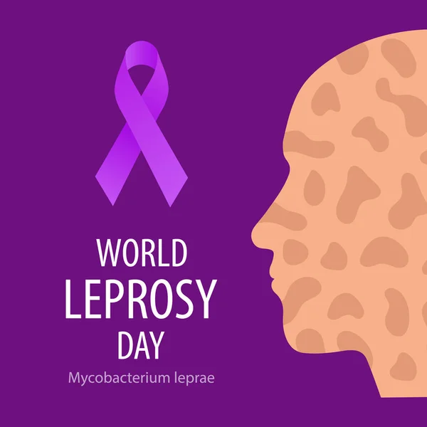 World Leprosy Day Profile Face Man Wounds Purple Ribbon Symbol — Image vectorielle