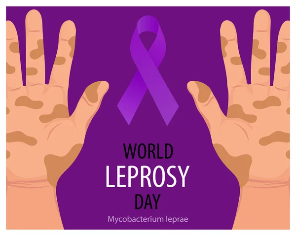 World Leprosy Day Banner Sick Hands Purple Ribbon Symbol Fight — Image vectorielle