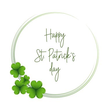 St. Patrick's Day, round elegant frame with shamrock leaves and congratulatory text. Illustration, banner, vector