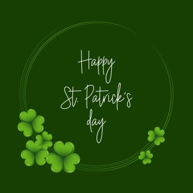 St. Patrick's Day, elegant frame with shamrock leaves and congratulatory text. Postcard, banner, vector