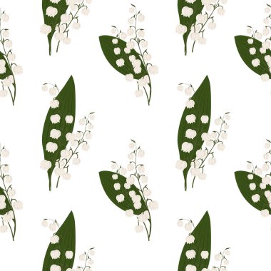 Seamless pattern, delicate flowers of lilies of the valley on a light background. Spring background, textile, vector