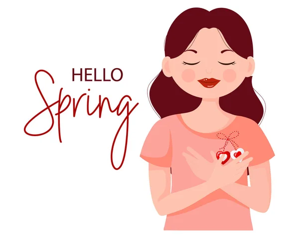 Beautiful Girl Martisor Red White Symbol Spring Traditional Spring Holiday — Stockvektor