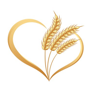 Abstract icon of ears of wheat with a heart. Logo, icon, decor element, vector