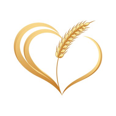 Abstract icon of ears of wheat with a heart. Logo, icon, decor element, vector