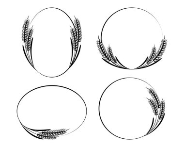 Set of round abstract icons of ears of wheat. Logo, icon, template, decor element, vector