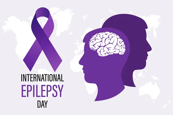 World Epilepsy Day Human Silhouette Brain Purple Ribbon Medical Healthcare — Stockvektor