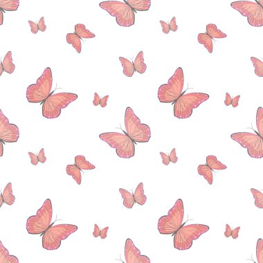 Seamless pattern, colorful butterflies on a white background. Insect background, textile, print, vector