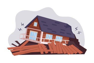 Destroyed house. Hurricane, tornado, earthquake. The concept of natural disasters. Illustration, vector