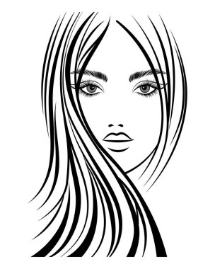 Line art, contour drawing of a beautiful woman with long hair. Beauty logo. Fashion and beauty concept. Vector