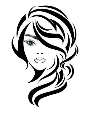 Portrait of a beautiful woman with blue eyes, pink lips and long hair. Beauty logo. Fashion and beauty concept. Vector