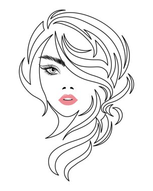 Line art, contour drawing of a beautiful woman with long hair. Beauty logo. Fashion and beauty concept. Vector