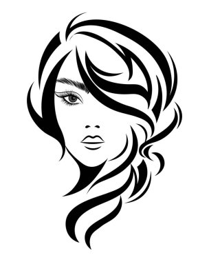 Portrait of a beautiful woman with blue eyes, pink lips and long hair. Beauty logo. Fashion and beauty concept. Vector