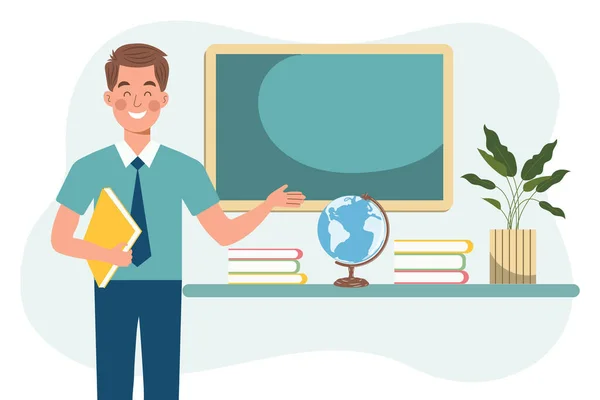 Male Teacher Classroom Concept School Learning Teacher Day Vector Illustration — Vetor de Stock