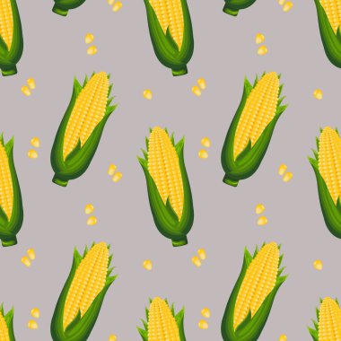 Seamless pattern, corn cobs with leaves and corn kernels. Agriculture concept. Background, print, textile, vector