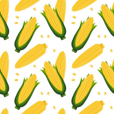 Seamless pattern, corn on the cob with leaves and corn kernels. Agriculture concept. Background, print, textile, vector