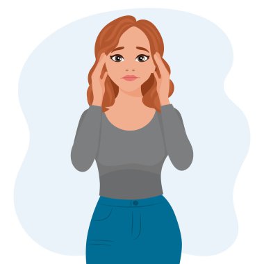 Woman in a stressful situation. Emotions and gestures. Flat style illustration, vector