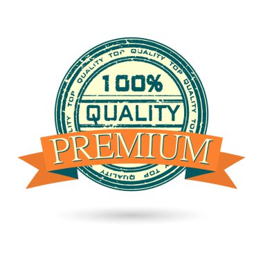 Top quality label with ribbon, quality seal with guarantee. Retro design, template, print, vector
