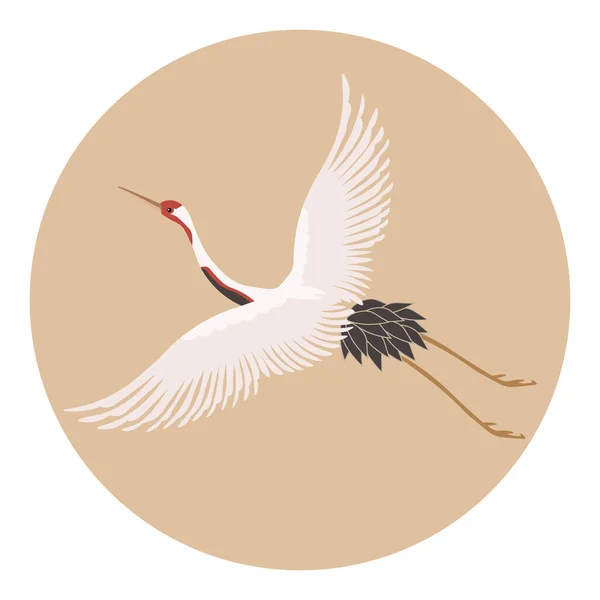 White Flying Crane Stork Circle Sun Poster Postcard Vector — Stock vektor