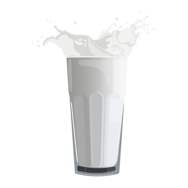 Ποτήρι Γάλα Και Βουτιά Γάλακτος Λευκό Φόντο Υγιές Εικονίδιο Ποτό — Διανυσματικό Αρχείο
