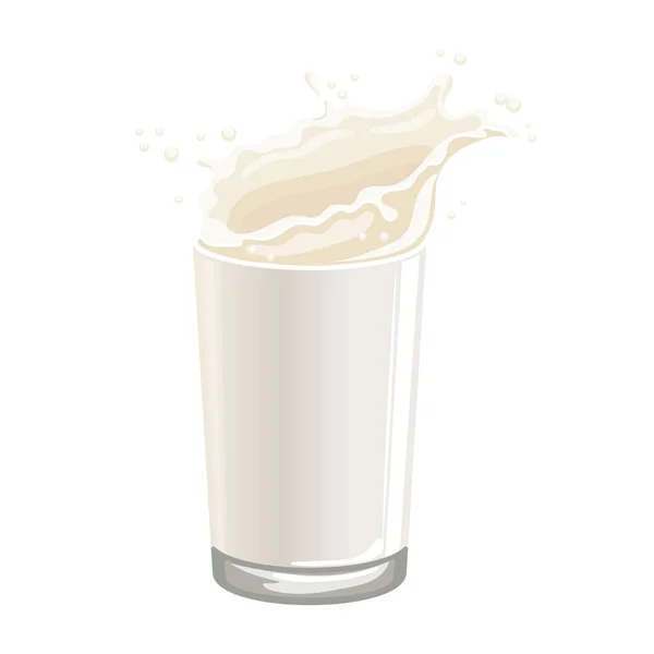 Bicchiere Con Latte Spruzzi Latte Fondo Bianco Icona Sana Bevanda — Vettoriale Stock