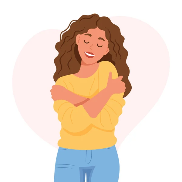 Αγαπήστε Τον Εαυτό Σας Καλή Νεαρή Γυναίκα Που Αγκαλιάζεται Λατρεύω — Διανυσματικό Αρχείο