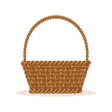 Wicker basket with a handle on a white background. Illustration, vector clipart