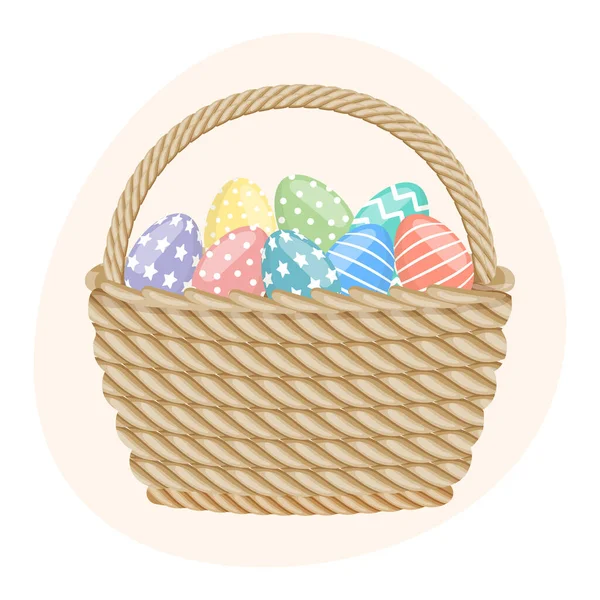 带复活节彩蛋的柳条筐 色彩艳丽的东方插图 — 图库矢量图片