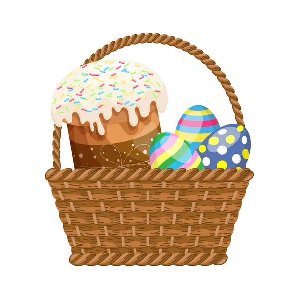 Cesta Mimbre Con Pasteles Pascua Huevos Pascua Ilustración Colorida Pascua — Vector de stock