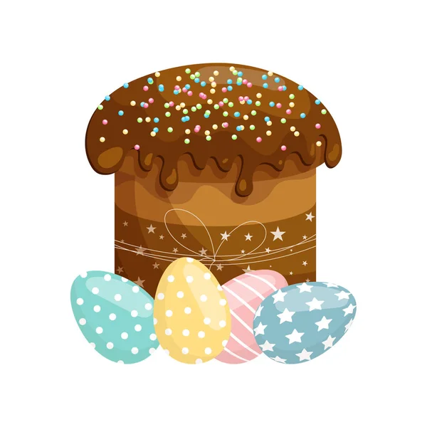 Pastel Pascua Con Glaseado Chocolate Huevos Color Pascua Ilustración Colorida — Vector de stock