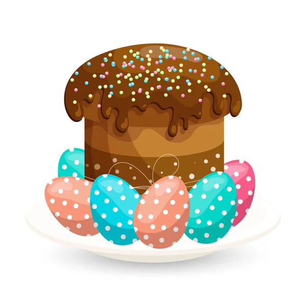Gâteau Pâques Avec Glaçage Chocolat Oeufs Pâques Colorés Illustration Pâques — Image vectorielle
