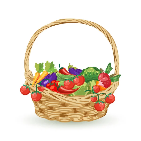 Wiklinowy Kosz Warzywami Zbiory Rolnictwo Ilustracja Zdrowej Żywności Wektor — Wektor stockowy