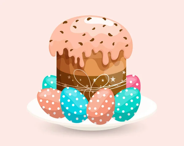 Gâteau Pâques Avec Glaçage Oeufs Pâques Colorés Illustration Pâques Colorée — Image vectorielle