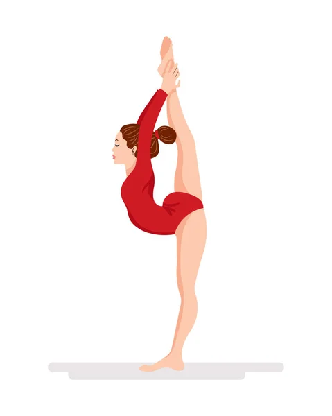 Holčičí Gymnastka Baletka Holka Dělá Gymnastické Cvičení Sportovní Ilustrace Vektor — Stockový vektor
