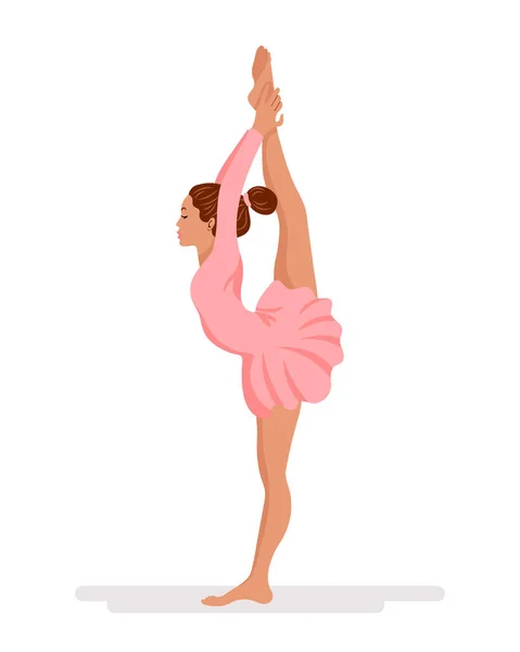 Танцует Балерина Гимнастка Розовом Платье Иллюстрация Вектор — стоковый вектор