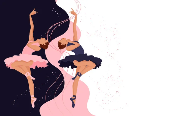 Γυναίκες Μπαλαρίνες Χορεύουν Κλασικό Μπαλέτο Αφηρημένο Φόντο Αντιγραφή Banner Χώρου — Διανυσματικό Αρχείο