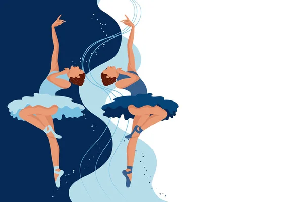 Γυναίκες Μπαλαρίνες Χορεύουν Κλασικό Μπαλέτο Αφηρημένο Φόντο Copy Space Banner — Διανυσματικό Αρχείο