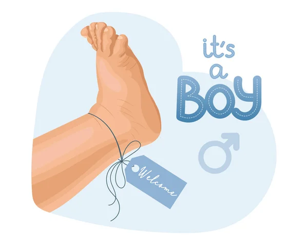 Дитяча Нога Блакитним Хлопчиком Намальованим Написом Хлопчик Піктограма Логотип Ілюстрація — стоковий вектор