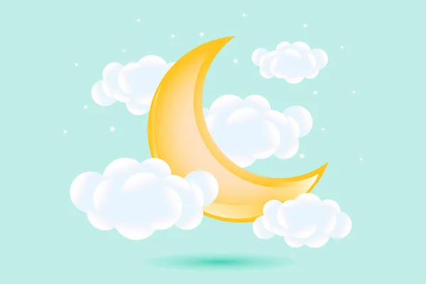 Babydusche Wachsender Mond Mit Wolken Auf Sanftem Grünem Hintergrund Kindliches — Stockvektor