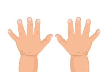 Beyaz arka planda bebek elleri. Yazdır, logo, yeni doğan illüstrasyon, vektör