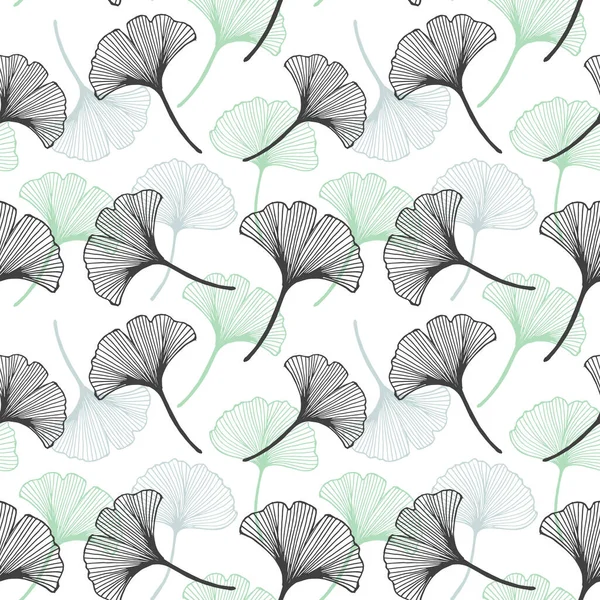白地に銀杏のビロバを手描きのシームレスなパターン エレガントな繊維 ベクトル — ストックベクタ