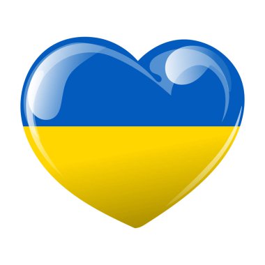 Ukrayna bayrağı, kalp şeklinde. Ukrayna bayrağı taşıyan bir kalp. 3B illüstrasyon, vektör