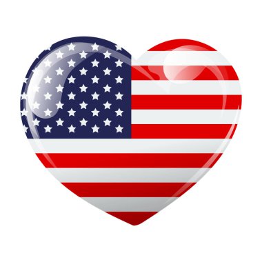 Amerika Birleşik Devletleri bayrakları, kalp şeklinde. Amerikan bayrağı taşıyan kalp. 3B illüstrasyon, vektör
